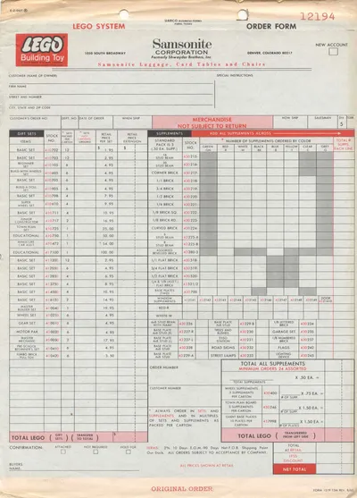 Thumbnail for Samsonite 1965 Dealer Order Form